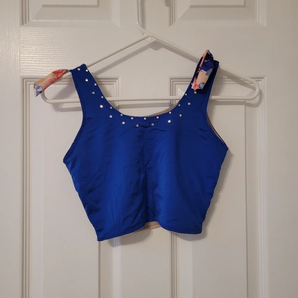 Custom Made Blue and Pink Floral Top and Skirt